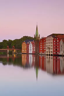No One Collection: Nidaros Cathedral & Gamle Bybro illuminated at dawn, Trondheim, Sor-Trondelag, Norway