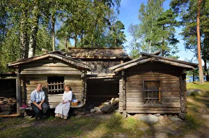Traditional Costume Prints: Niemela Tenant Farm from the 18th century. Seurasaari Open Air Museum, Helsinki. Finland