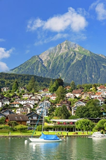 Dock Prints: Niesen mountain and harbour, Spiez, Canton of Bern, Switzerland