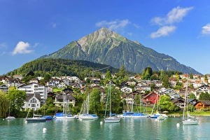 Niesen mountain and harbour, Spiez, Canton of Bern, Switzerland