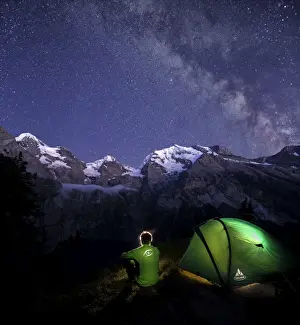 Night camping around Lake Oeschinensee Bernese Oberland Kandersteg Canton of Bern