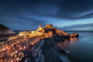 Landmarks Prints: Night on the Church of Portovenere during the event of the Madonna Bianca