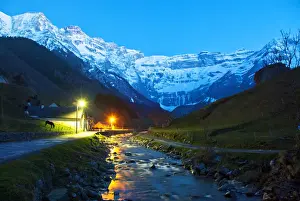 Walking Trail Prints: Night falls over the Cirque de Gavarnie, a UNESCO World Heritage Site. Midi-Pyrenees