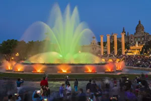 Exhibition Prints: Night light show at Magic Fountain or Font Magica, Barcelona, Catalonia, Spain