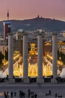 Night light show at Magic Fountain or Font Magica located in Montjuic, Barcelona