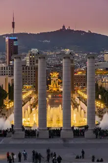 Exhibition Prints: Night light show at Magic Fountain or Font Magica located in Montjuic, Barcelona