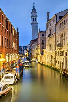 Night picturesque view of a water canal, Venice, Veneto, Italy
