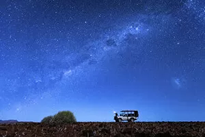 Night Sky with stars and person, Skeleton Coast National Park, Namibia