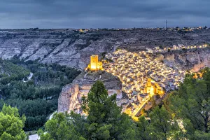 Night view of Alcala del Jucar, Castilla-La Mancha, Spain