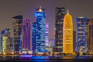 Night view of the business district skyline, Doha, Qatar