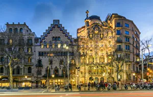 Casa Batllo Prints: Night view of Casa Batllo and Casa Amatller, Barcelona, Catalonia, Spain