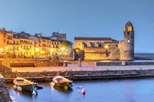 Night view of Collioure, Pyrenees-Orientales, France