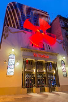 Night view of the famous El Molino cabaret theatre, Barcelona, Catalonia, Spain