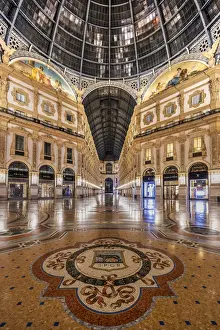 Shopping Mall Prints: Night view of Galleria Vittorio Emanuele II shopping mall, Milan, Lombardy, Italy