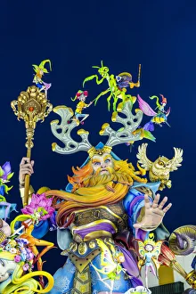 Images Dated 23rd March 2022: Night view of giant sculptures during the Annual Fallas Festival, Valencia, Spain