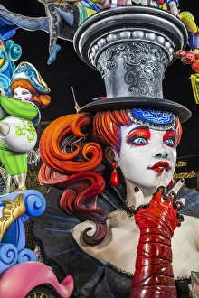 Images Dated 23rd March 2022: Night view of giant sculptures in Ruzafa or Russafa ward during the Annual Fallas Festival