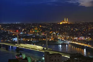 Images Dated 16th April 2015: Night view of Istanbul and Big Horn from Galata Tower, Bosphorus, Istanbul, Turkey