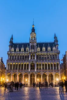 Grand Place Prints: Night view of Maison du Roi building, Grand Place, Brussels, Belgium