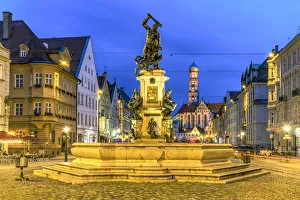 Night view of Maximilianstrasse, Augsburg, Bavaria, Germany