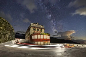 Images Dated 24th November 2020: Night view with milkyway of Hotel Belvedere and Furkapass during summer, Oberalp, Valais