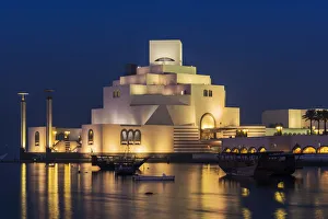 Corniche Prints: Night view of Museum of Islamic Art, Doha, Qatar