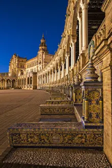 Night view of Plaza de Espana, Seville, Andalusia, Spain