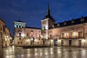 Madrid Prints: Night view of Plaza de la Villa, Madrid, Spain
