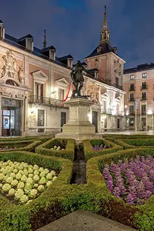 Madrid Prints: Night view of Plaza de la Villa, Madrid, Spain
