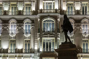 Lit Up Gallery: Night view of Plaza de Las Cortes, Madrid, Comunidad de Madrid, Spain