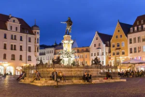 Night view of Rathausplatz, Augsburg, Bavaria, Germany