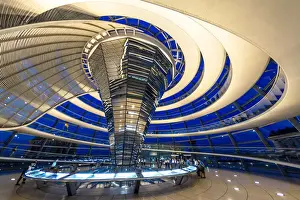 Night view of Reichstag Dome, Parliament building in Berlin, Germany, Europe
