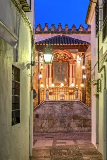Virgin Mary Prints: Night view of the Virgin Mary altar or Altar de la Virgen de los Faroles, Cordoba