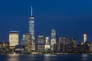 Financial Center Prints: Night view of One World Trade Center and Lower Manhattan financial center, Manhattan