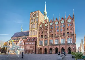 Nikolaikirche and Old Town Hall at Stralsund market square, Mecklenburg-West Pomerania, North Germany, Germany