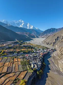 Nepal Prints: Nilgiri mountain and Kali Gandaki river, Kagbeni, Lower Mustang, Nepal