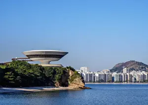 Niteroi Contemporary Art Museum MAC with Icarai Neighbourhood in the background, Niteroi