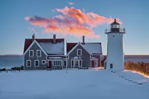 Cape Cod Prints: Nobska Lighthouse at sunrise with snow, Cape Cod, Falmouth, Massachusetts, USA