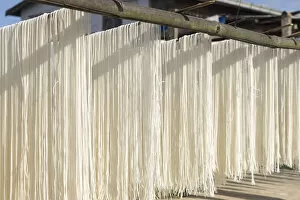 Images Dated 7th September 2020: Noodles drying from bamboo under sunlight, Hsipaw, Hsipaw Township, Kyaukme District