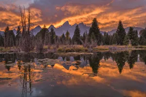 North America, USA, Rocky Mountains, Grand Teton National Park, Sunset by Snake river