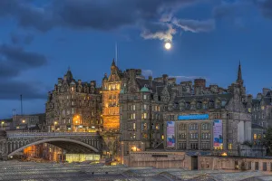 Moonlight Prints: North Bridge with Old town, Edinburgh, Scotland, Great Britain, United Kingdom