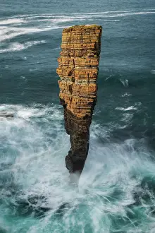 North Gaulton Castle sea stack on the wild west coast of Mainland, Orkney Islands, Scotland. Autumn (October) 2022