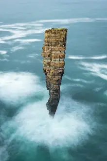 North Gaulton Castle sea stack on the wild west coast of Mainland Orkney, Scotland, UK. Autumn (October) 2022