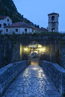 Walled Cities Prints: The Northern Gate illuminated at dusk, Stari Grad (Old Town), Kotor, Montenegro