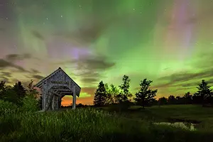Timber Prints: Northern Lights over the A.M. Foster Bridge, Green Mountains, Cabot, Vermont, USA