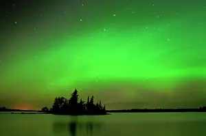 Northern lights or aurora borealis at Otter Falls Whiteshell Provincial Park, Manitoba, Canada