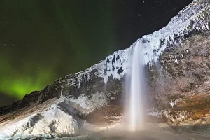 Seljalandsfoss Prints: Northern lights at Seljalandsfoss, Skogar, Iceland, Northern Europe
