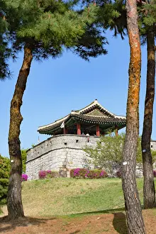 City Walls Prints: Northwestern Pavilion on city walls of Hwaseong Fortress (UNESCO World Heritage Site)