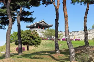 Ancient Monument Prints: Northwestern Pavilion on city walls of Hwaseong Fortress (UNESCO World Heritage Site)