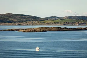 Norway, Rogaland, Mosteroy, Boat at the entrance of Stavanger's Fjord