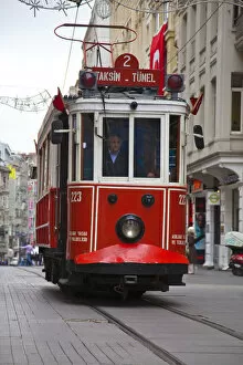 Images Dated 25th May 2011: Nostalgic tram on Istiklal Caddasi, Beyoglu area, Istanbul, Turkey